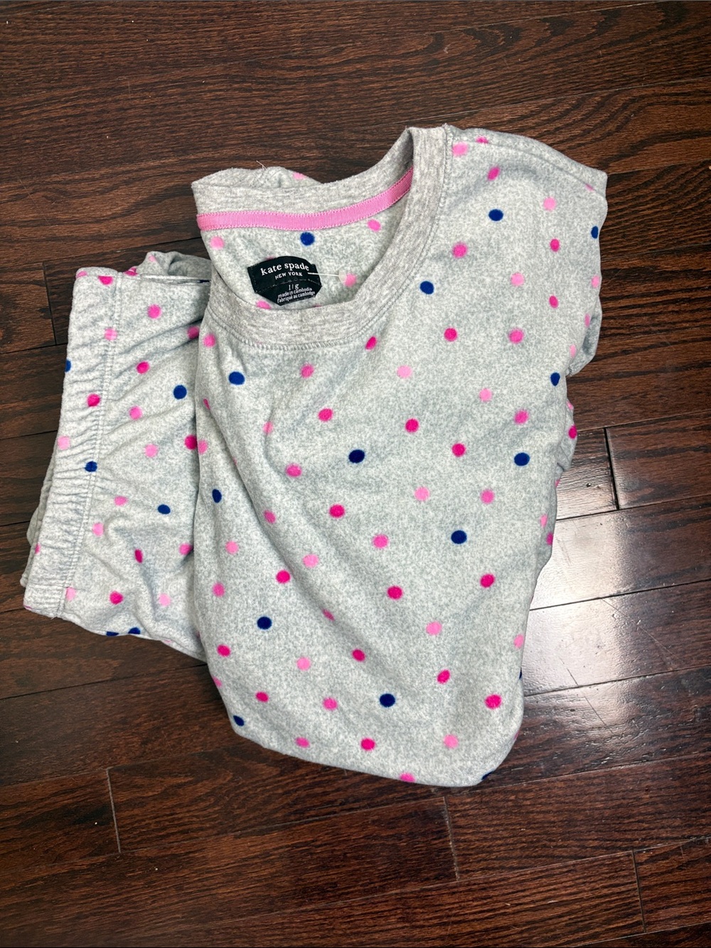 kate spade Gray Polka Dot Pajama Set with Pink & Navy Dots